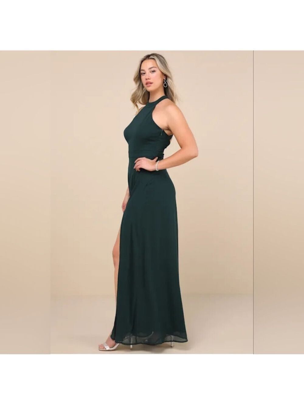 Lulus - Confidently Charismatic Emerald Backless Halter Maxi Dress - Picture 8 of 10